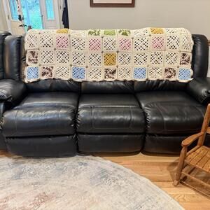 Hand-crocheted granny-square throw, neutral & pastel 55x66